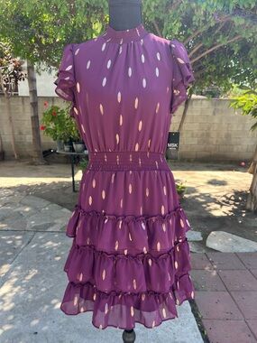 Petite smocked tiered-ruffled fit & flare dress